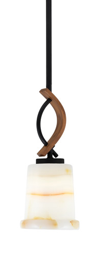 Toltec Lighting Monterey Stem Hung Mini Pendant Matte Black & Painted Wood-look Metal Finish With 5" Natural Stone Shade (2901-MBWG-4128)