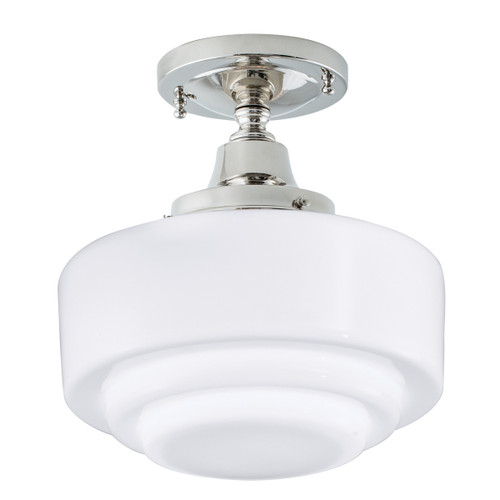 Schoolhouse Flush Mount Light - Polished Nickel with Stepped Glass (5361F-PN-ST)