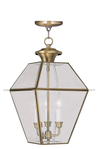 Westover 3 Light Antique Brass Outdoor Pendant Lantern (2385-01)