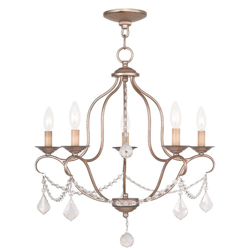 Chesterfield 5 Light Hand Painted Antique Silver Leaf Chandelier (6435-73)