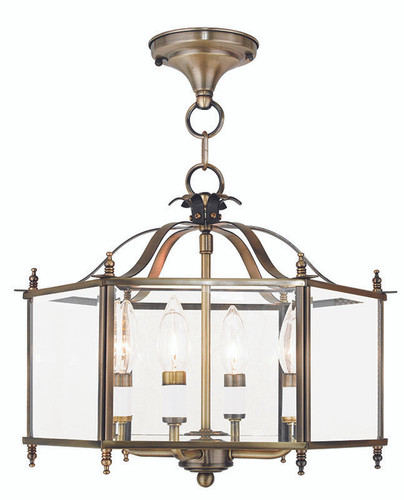 Livingston 4 Light Antique Brass Convertible Pendant/Ceiling Mount (4398-01)