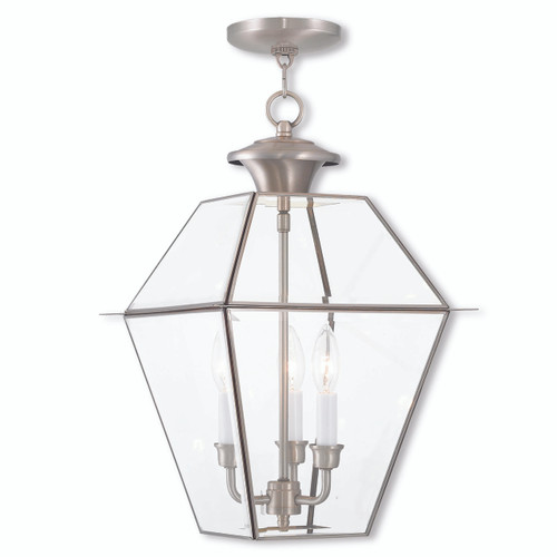 Westover 3 Light Brushed Nickel Outdoor Pendant Lantern (2385-91)