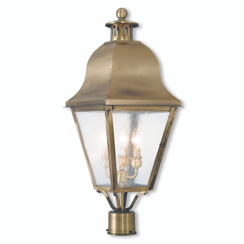 Amwell 3 Light Antique Brass Outdoor Post Top Lantern (2556-01)