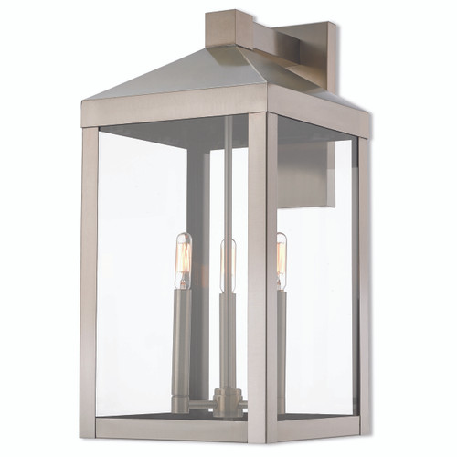 Nyack 3 Light Brushed Nickel Outdoor Wall Lantern (20585-91)