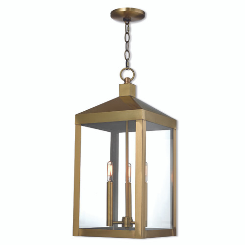 Nyack 3 Light Antique Brass Outdoor Pendant Lantern (20587-01)