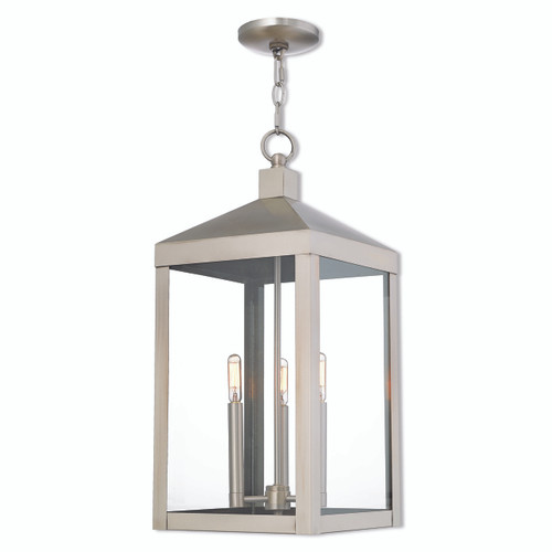 Nyack 3 Light Brushed Nickel Outdoor Pendant Lantern (20587-91)