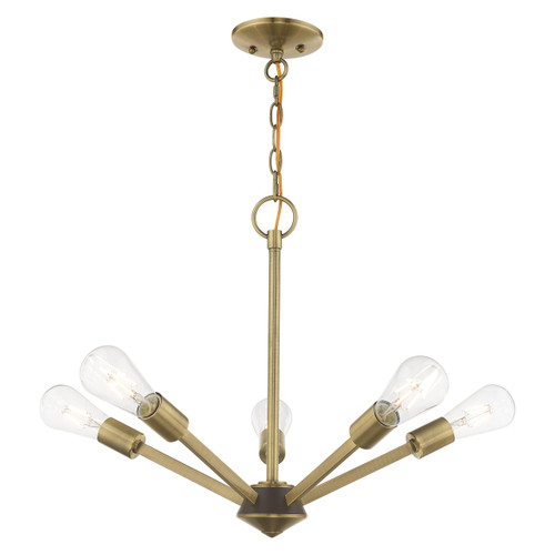 Prague 5 Light Antique Brass With Bronze Accents Chandelier (51155-01)