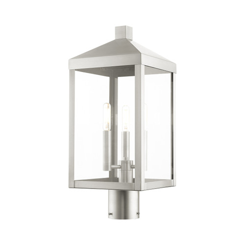 Nyack 3 Light Brushed Nickel Outdoor Post Top Lantern (20592-91)