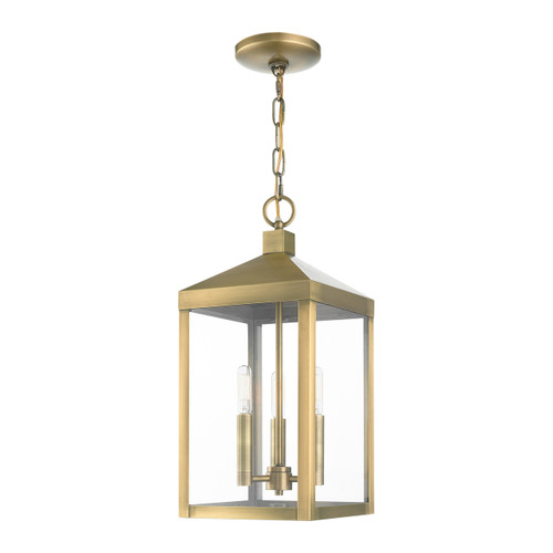 Nyack 3 Light Antique Brass Outdoor Pendant Lantern (20593-01)