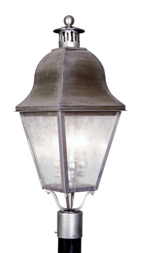 Amwell Collection 3 Light Vintage Pewter Outdoor Post Top Lantern (2556-29)