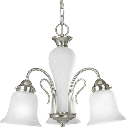 Bedford Collection Three-Light Brushed Nickel Etched Alabaster Glass Traditional Chandelier Light (P4390-09)