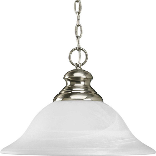 Bedford Collection One-Light Brushed Nickel Etched Alabaster Glass Traditional Pendant Light (P5090-09)