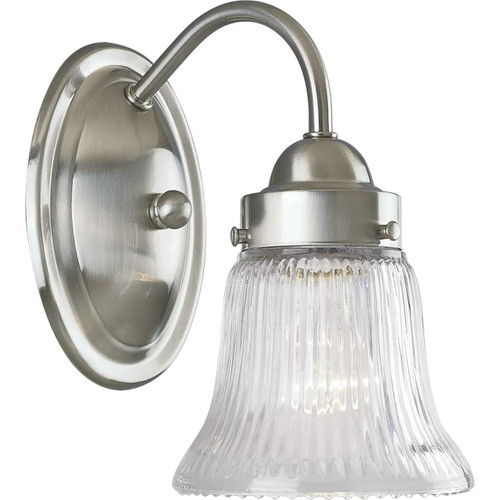Fluted Glass Collection One-Light Brushed Nickel Clear Prismatic Glass Traditional Bath Vanity Light (P3287-09)