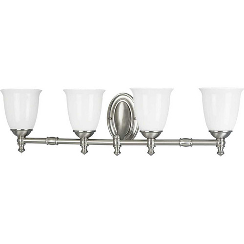 Victorian Collection Four-Light Brushed Nickel White Opal Glass Farmhouse Bath Vanity Light (P3041-09)