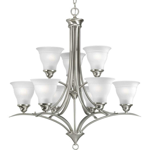 Trinity Collection Nine-Light Brushed Nickel Etched Glass Traditional Chandelier Light (P4329-09)