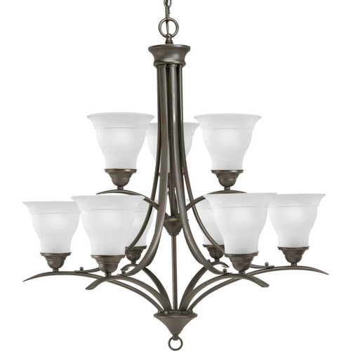 Trinity Collection Nine-Light Antique Bronze Etched Glass Traditional Chandelier Light (P4329-20)