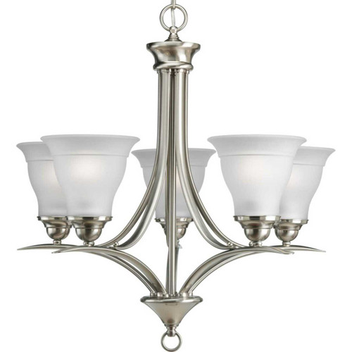 Trinity Collection Five-Light Brushed Nickel Etched Glass Traditional Chandelier Light (P4328-09)