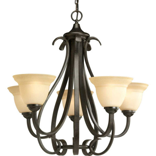 Torino Collection Five-Light Forged Bronze Tea-Stained Glass Transitional Chandelier Light (P4416-77)