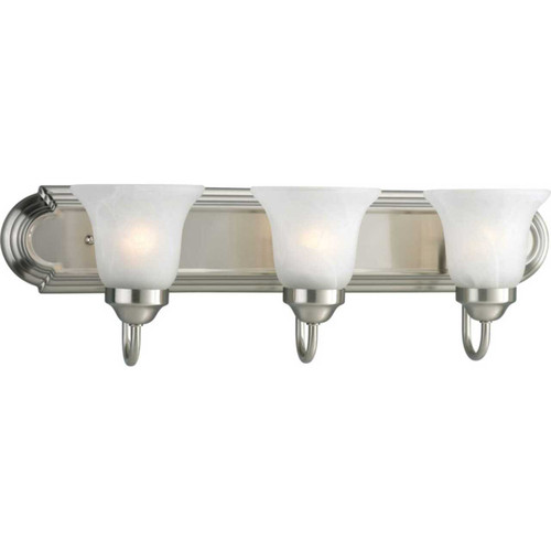 Three-Light Brushed Nickel Alabaster Glass Traditional Bath Vanity Light (P3053-09)
