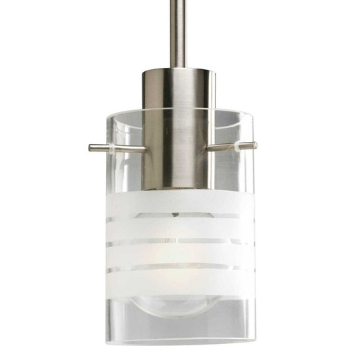 Modern Pendant One-Light Brushed Nickel Clear And Etched Glass Mini-Pendant Light (P5158-09)