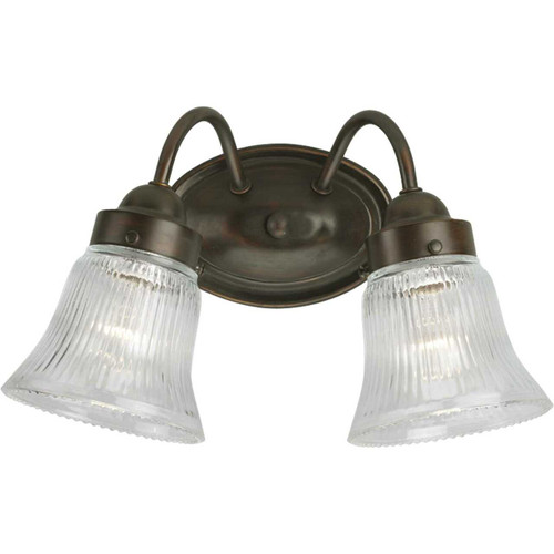 Fluted Glass Collection Two-Light Antique Bronze Clear Prismatic Glass Traditional Bath Vanity Light (P3288-20)