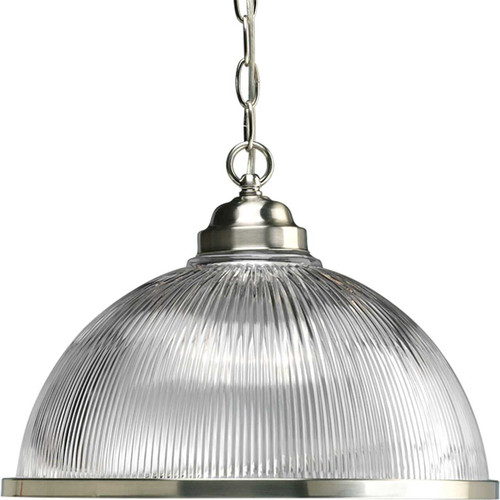 Prismatic Glass Collection One-Light Brushed Nickel Clear Prismatic Glass Traditional Pendant Light (P5103-09)