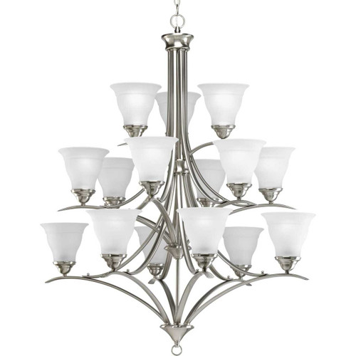 Trinity Collection Fifteen-Light Brushed Nickel Etched Glass Traditional Chandelier Light (P4365-09)