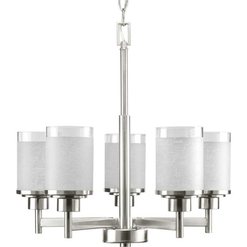Alexa Collection Five-Light Brushed Nickel Etched Linen With Clear Edge Glass Modern Chandelier Light (P4459-09)