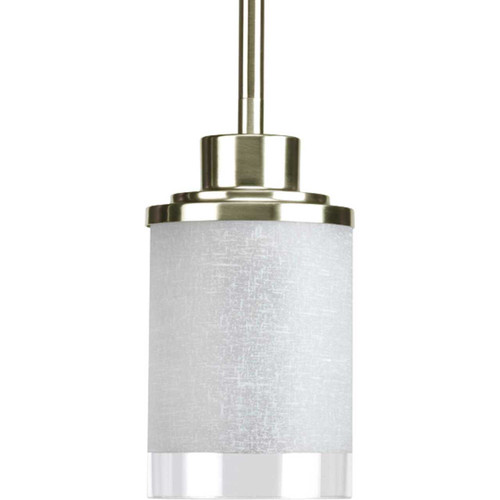 Alexa Collection One-Light Brushed Nickel Etched Linen With Clear Edge Glass Modern Mini-Pendant Light (P5147-09)
