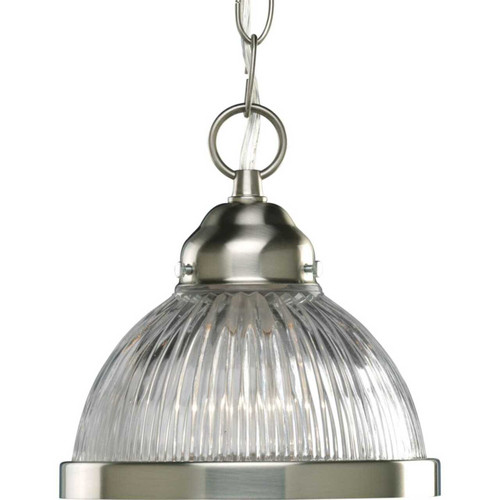 Prismatic Glass Collection One-Light Brushed Nickel Clear Prismatic Glass Traditional Mini-Pendant Light (P5080-09)