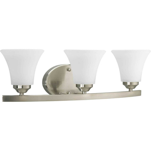 Adorn Collection Three-Light Brushed Nickel Etched Glass Traditional Bath Vanity Light (P2010-09)