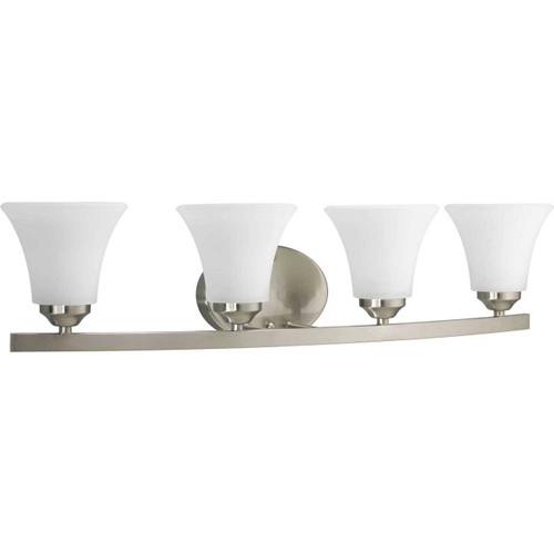 Adorn Collection Four-Light Brushed Nickel Etched Glass Traditional Bath Vanity Light (P2011-09)