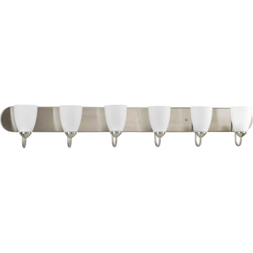 Gather Collection Six-Light Brushed Nickel Etched Glass Traditional Bath Vanity Light (P2714-09)