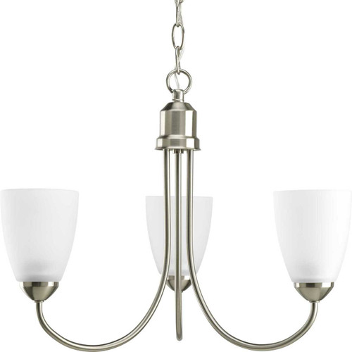 Gather Collection Three-Light Brushed Nickel Etched Glass Traditional Chandelier Light (P4440-09)