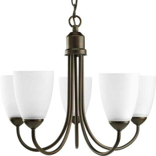 Gather Collection Five-Light Antique Bronze Etched Glass Traditional Chandelier Light (P4441-20)