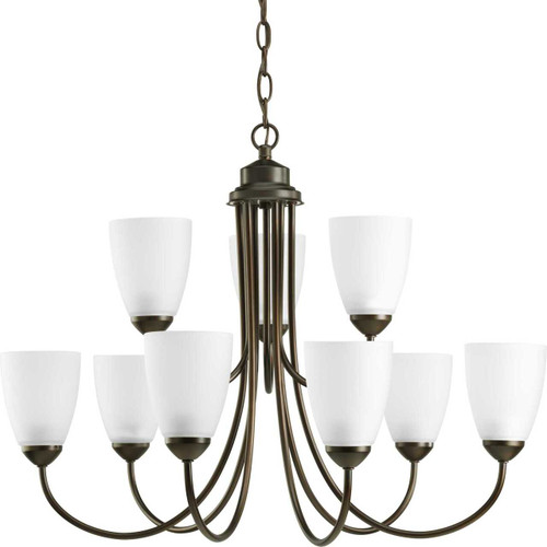 Gather Collection Nine-Light Antique Bronze Etched Glass Traditional Chandelier Light (P4627-20)