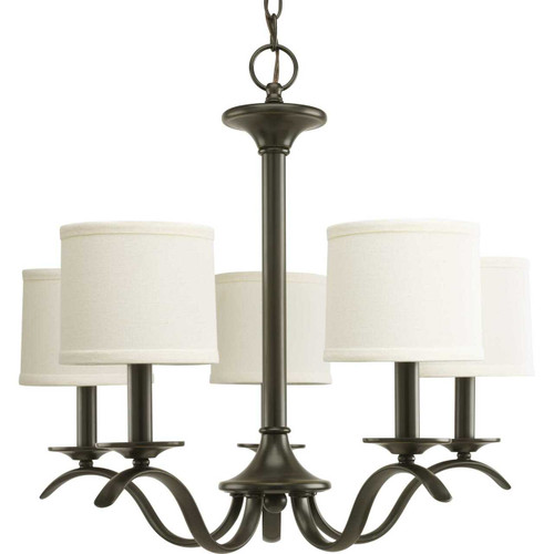 Inspire Collection Five-Light Antique Bronze Off-White Linen Shade Traditional Chandelier Light (P4635-20)