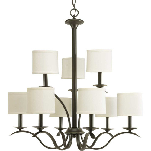 Inspire Collection Nine-Light Antique Bronze Off-White Linen Shade Traditional Chandelier Light (P4638-20)