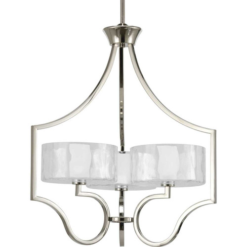 Caress Collection Three-Light Polished Nickel Clear Water Glass Luxe Chandelier Light (P4644-104WB)