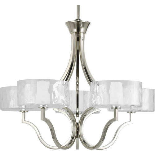 Caress Collection Five-Light Polished Nickel Clear Water Glass Luxe Chandelier Light (P4645-104WB)
