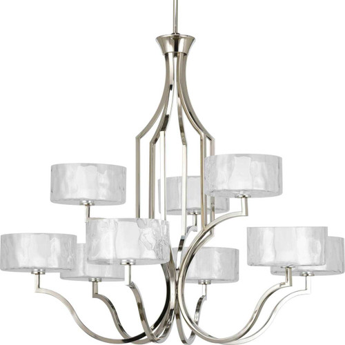 Caress Collection Nine-Light Polished Nickel Clear Water Glass Luxe Chandelier Light (P4646-104WB)