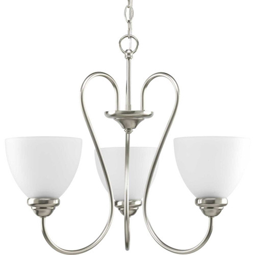 Heart Collection Three-Light Brushed Nickel Etched Glass Farmhouse Chandelier Light (P4664-09)