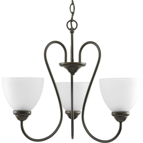 Heart Collection Three-Light Antique Bronze Etched Glass Farmhouse Chandelier Light (P4664-20)