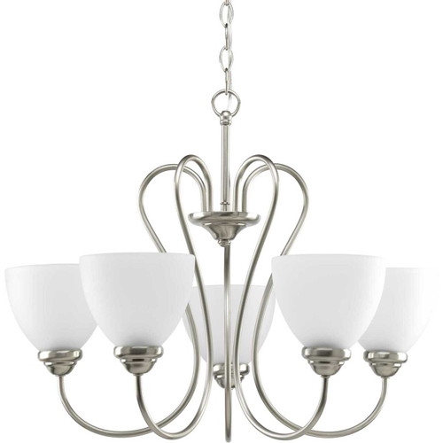 Heart Collection Five-Light Brushed Nickel Etched Glass Farmhouse Chandelier Light (P4666-09)