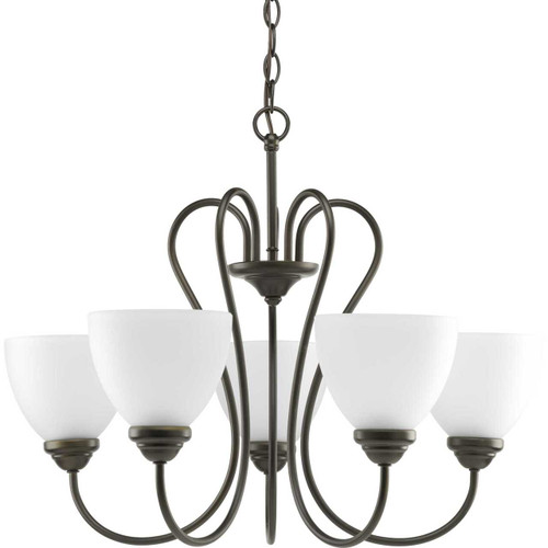 Heart Collection Five-Light Antique Bronze Etched Glass Farmhouse Chandelier Light (P4666-20)