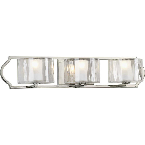 Caress Collection Three-Light Polished Nickel Clear Water Glass Luxe Bath Vanity Light (P3077-104WB)