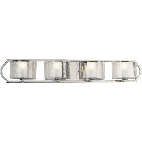 Caress Collection Four-Light Polished Nickel Clear Water Glass Luxe Bath Vanity Light (P3078-104WB)