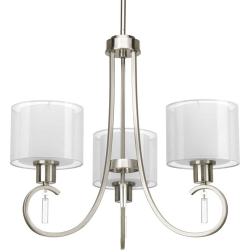 Invite Collection Three-Light Brushed Nickel White Silk Mylar Shade New Traditional Chandelier Light (P4695-09)