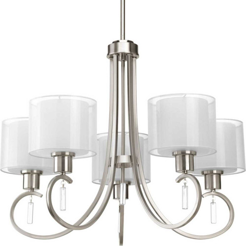 Invite Collection Five-Light Brushed Nickel White Silk Mylar Shade New Traditional Chandelier Light (P4696-09)