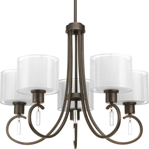 Invite Collection Five-Light Antique Bronze White Silk Mylar Shade New Traditional Chandelier Light (P4696-20)